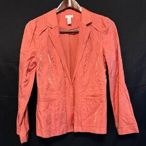 Chico's Blazer Shirt Women's Size 0 (4) Sm Pink Peach Shimmer Lightweight Casual